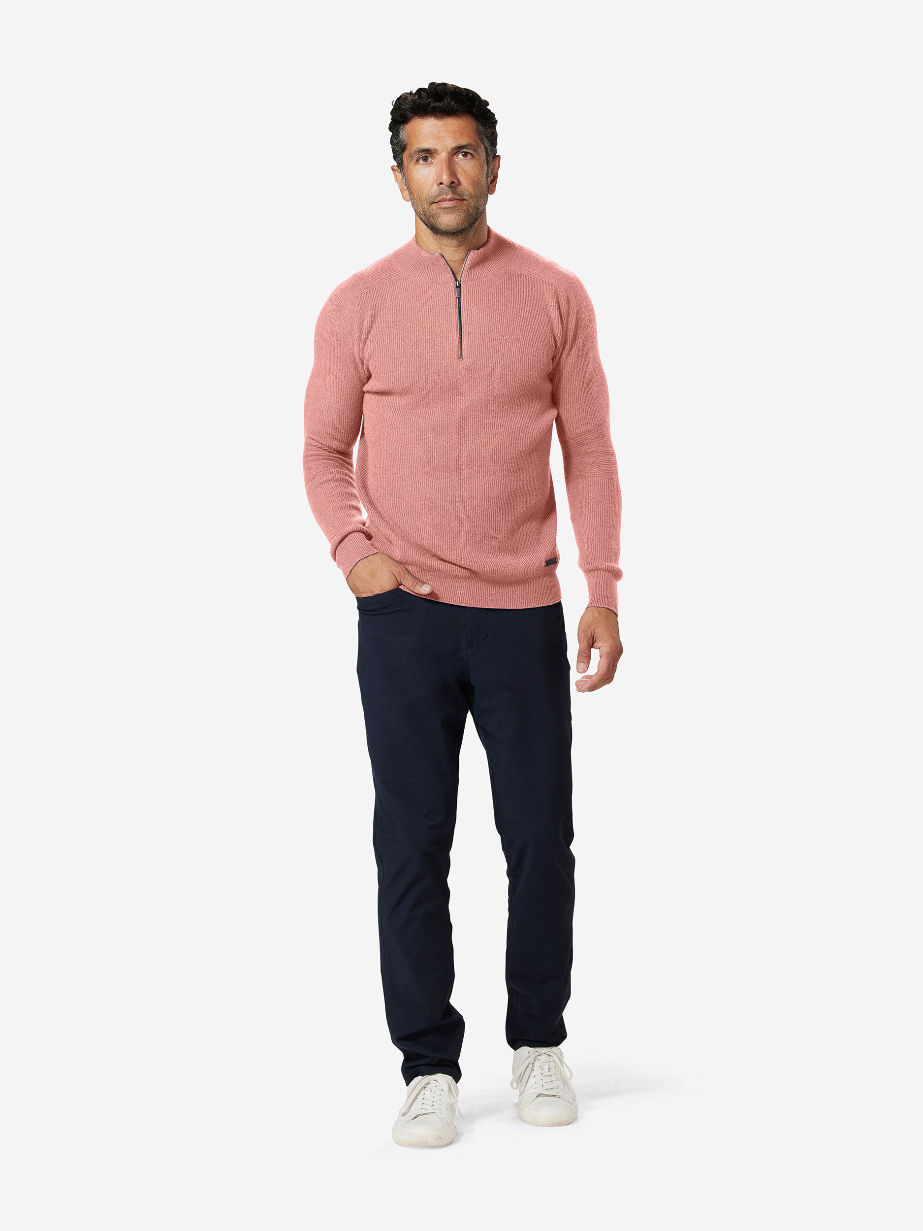 Ash Rose               Sun Day Red 3D Knit Cashmere Quarter Zip | 13570-IMKR